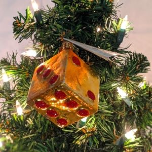 Christopher Radko Gold and Red Dice Ornament NWT